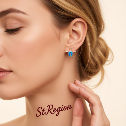 Blue Opal and 18K Rose Gold-Plated Turtle Stud Earrings, rose gold stud earrings for women, styled look