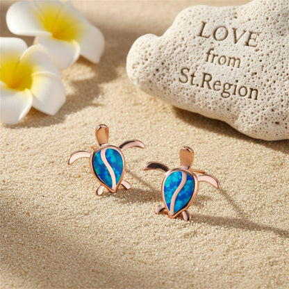 Blue Opal and 18K Rose Gold-Plated Turtle Stud Earrings, rose gold stud earrings for women, lifestyle look