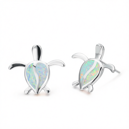 Opal & Silver-Plated Turtle Stud Earrings