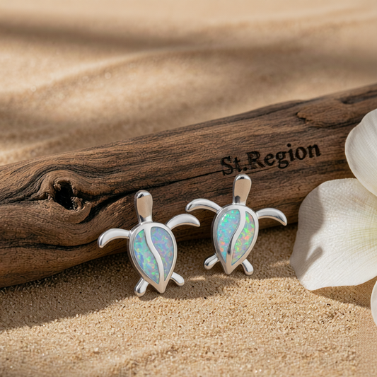 Opal & Silver-Plated Turtle Stud Earrings