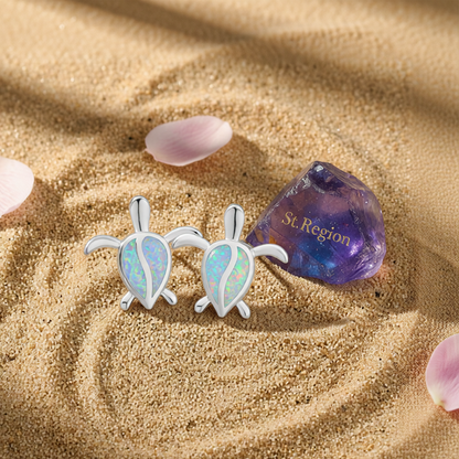 Opal & Silver-Plated Turtle Stud Earrings