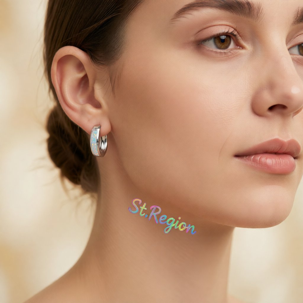 Opal and Silver-Plated Huggie Earrings, silver huggie earrings, elegant gift for her, styled look