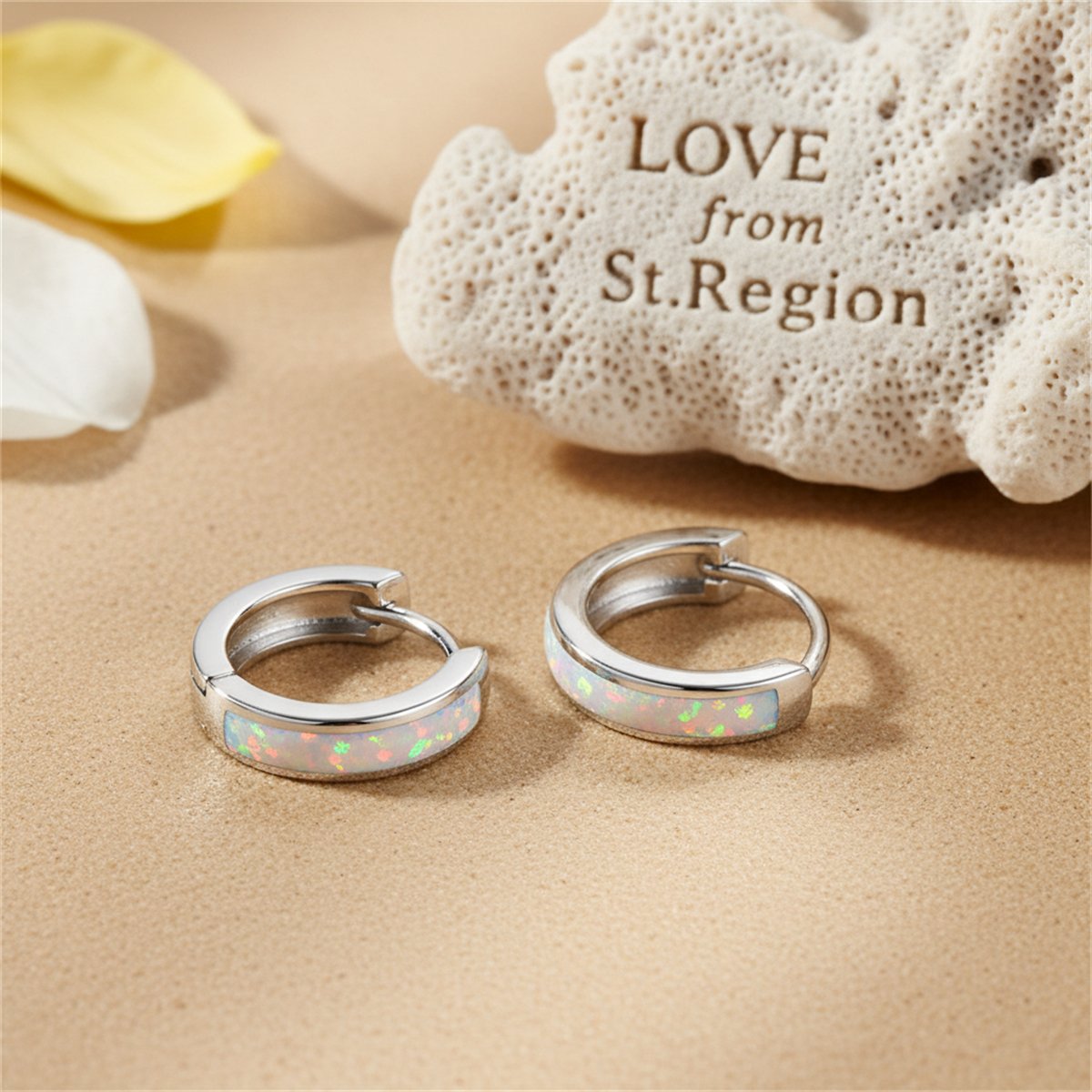 Opal and Silver-Plated Huggie Earrings, silver huggie earrings, elegant gift for her, lifestyle look