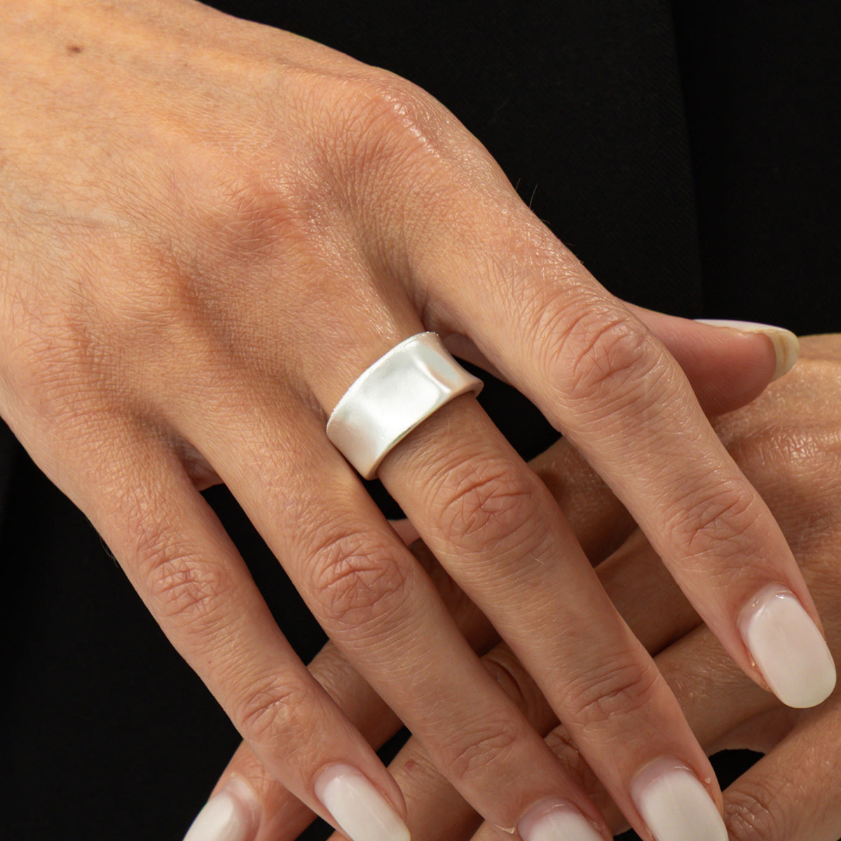 Silvertone Textured Sunken Open Ring, elegant gift for her, lifestyle look