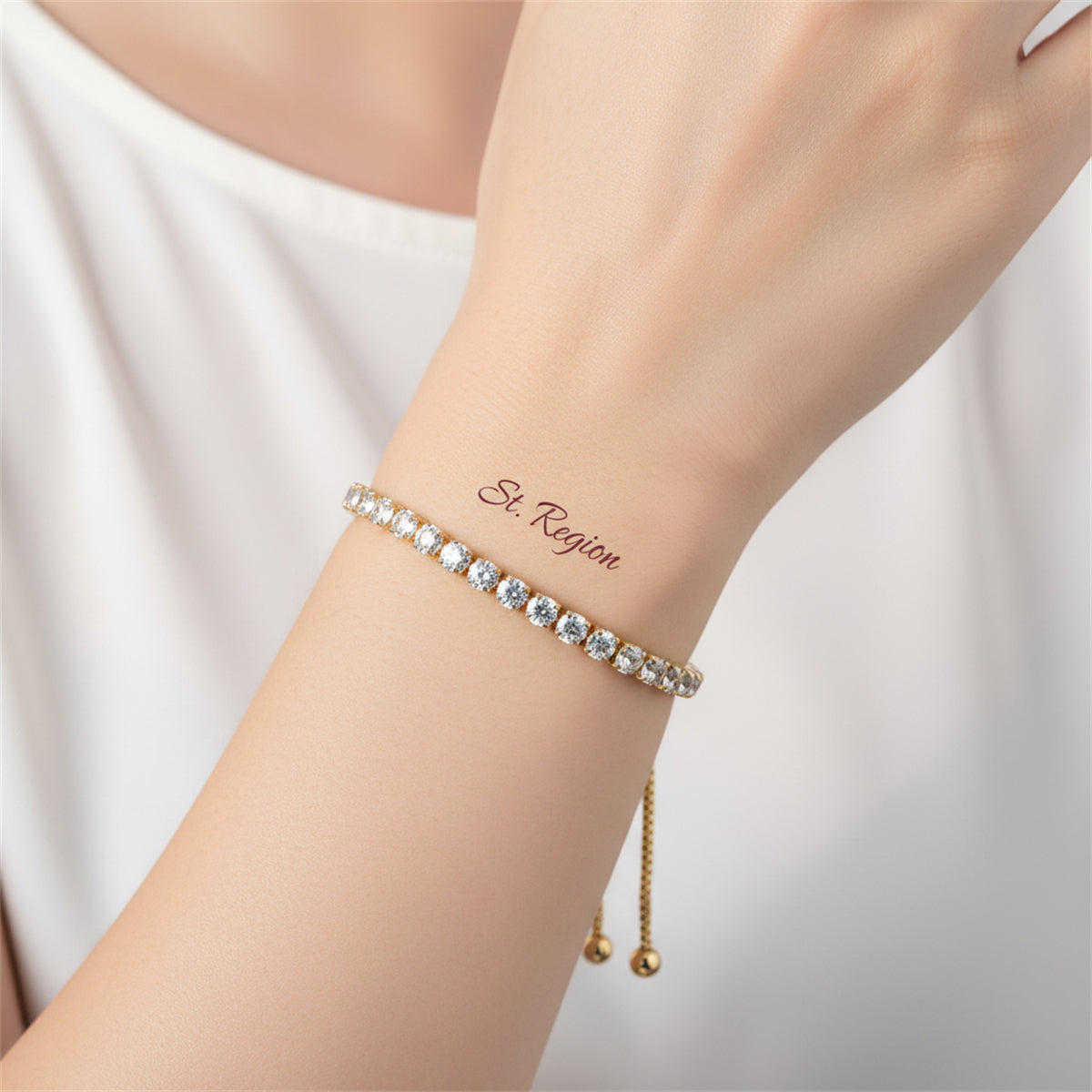 Cubic Zirconia & 18K Gold-Plated Adjustable Link Bracelet