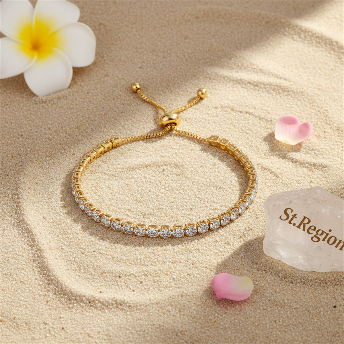 Cubic Zirconia & 18K Gold-Plated Adjustable Link Bracelet