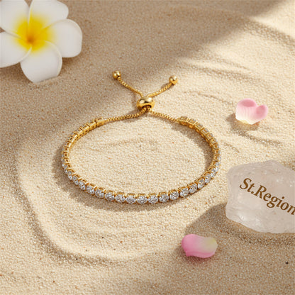 Cubic Zirconia & 18K Gold-Plated Adjustable Link Bracelet