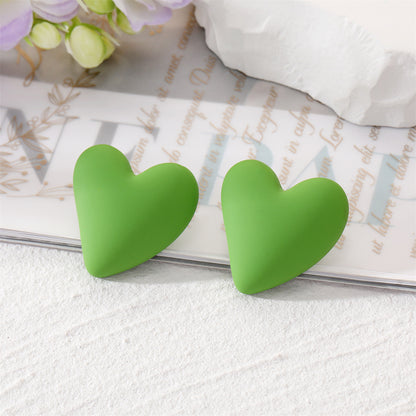 Grass Green Acrylic and Silver-Plated Heart Stud Earrings, silver stud earrings for women, detail close-up
