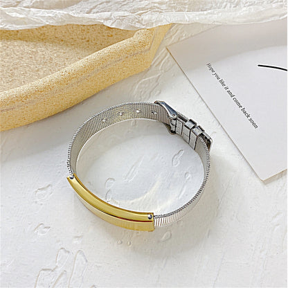 Two Tone Curved Card Belt Bracelet, bracelet for women, everyday style, detail close-up