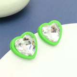 Green & Crystal Heart Stud Earrings