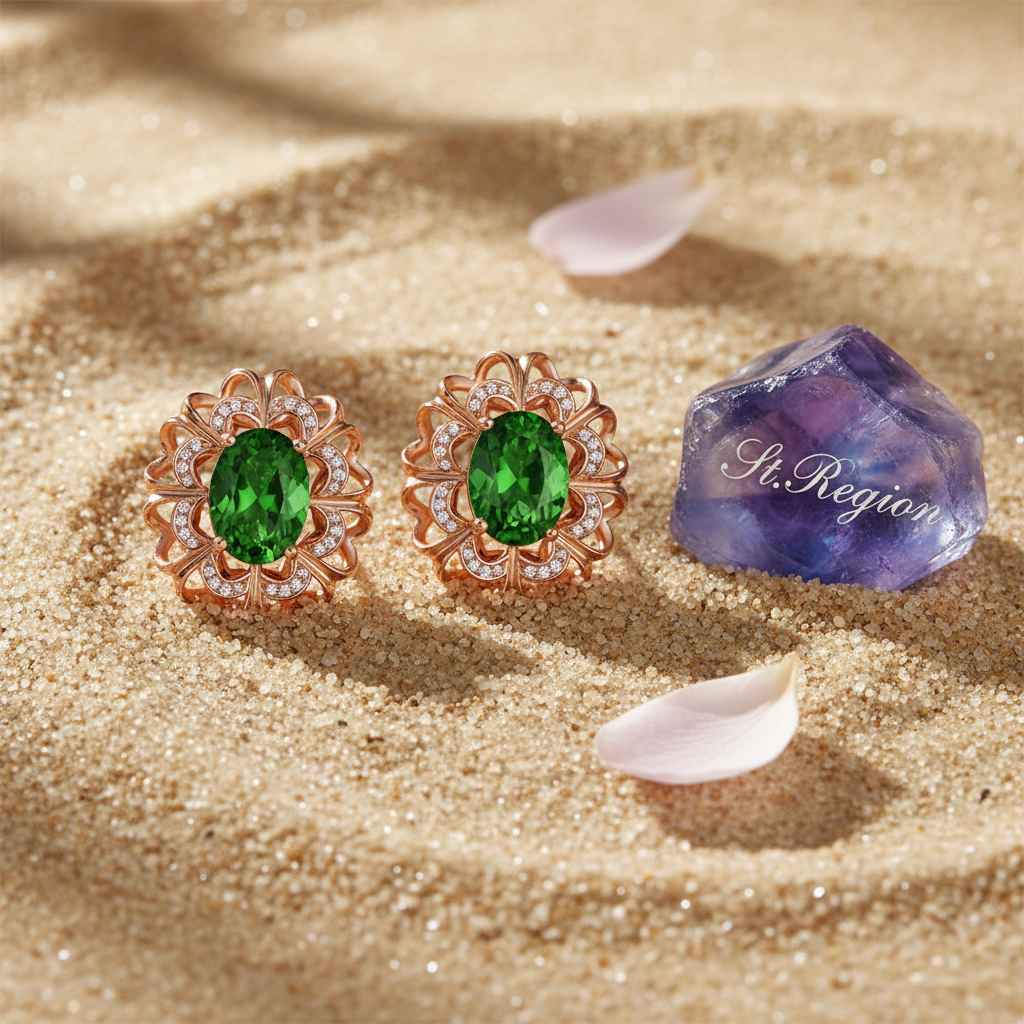 Green Crystal & Cubic Zirconia 18K Rose Gold-Plated Floral Stud Earrings - Street Region