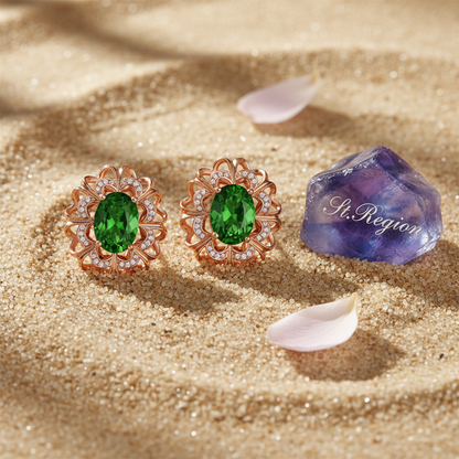 Green Crystal & Cubic Zirconia 18K Rose Gold-Plated Floral Stud Earrings - Street Region