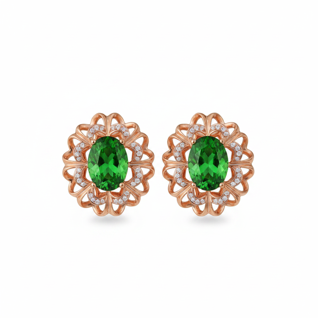 Green Crystal & Cubic Zirconia 18K Rose Gold-Plated Floral Stud Earrings - Street Region