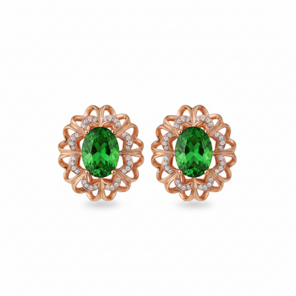 Green Crystal & Cubic Zirconia 18K Rose Gold-Plated Floral Stud Earrings - Street Region