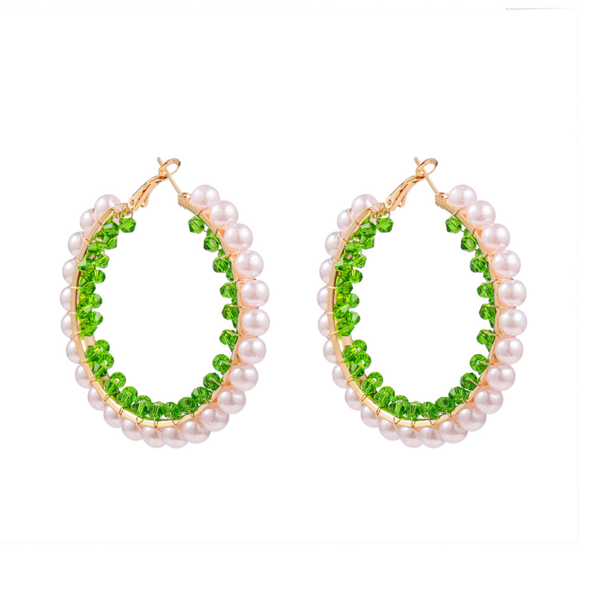 Green Acrylic & Pearl 18K Gold-Plated Hoop Earrings