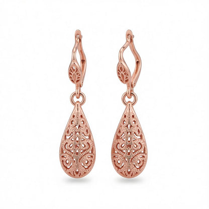 18K Rose Gold-Plated Openwork Teardrop Earrings, rose gold huggie earrings, elegant gift for her, side view