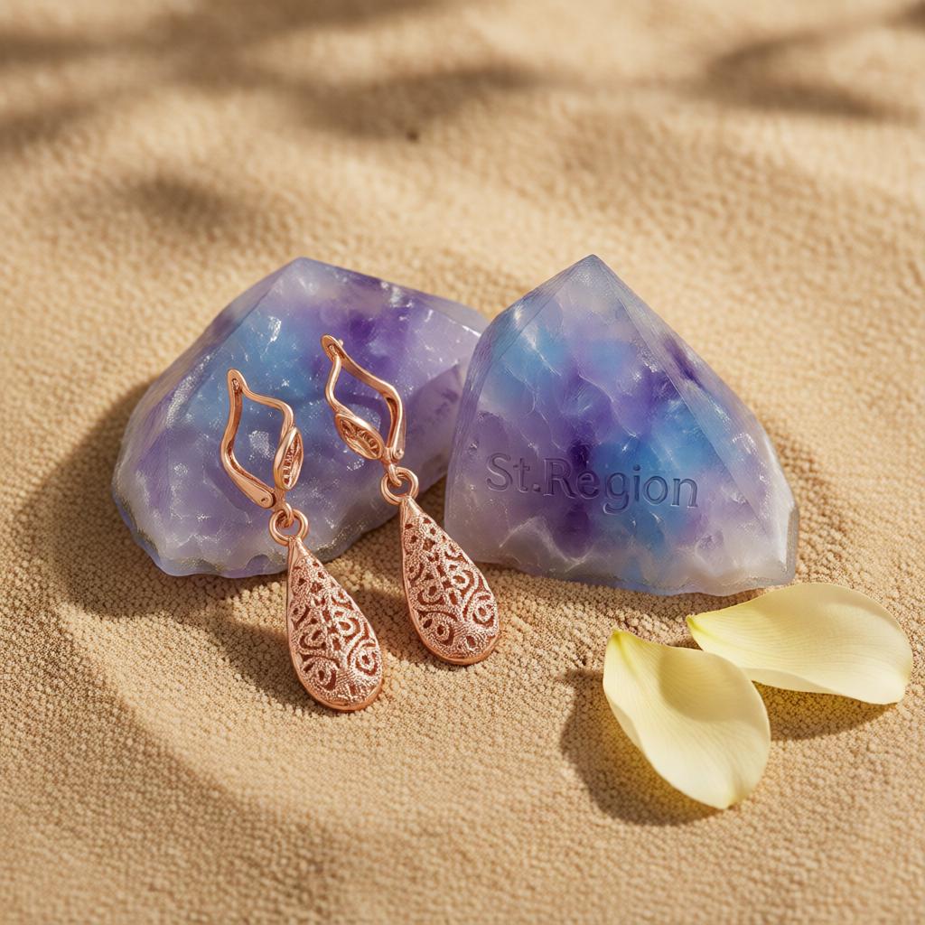 18K Rose Gold-Plated Openwork Teardrop Earrings, rose gold huggie earrings, elegant gift for her, detail close-up