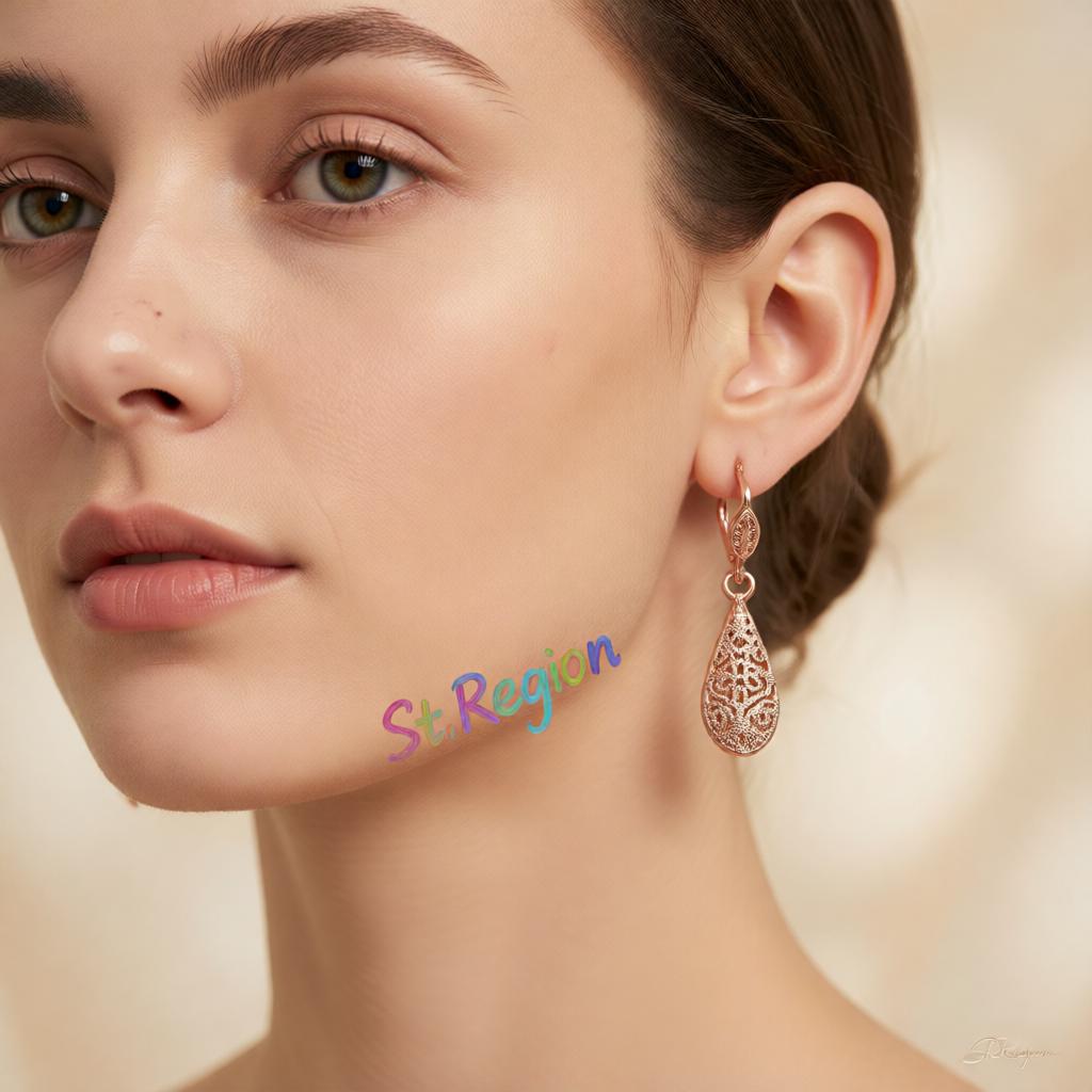 18K Rose Gold-Plated Openwork Teardrop Earrings, rose gold huggie earrings, elegant gift for her, styled look