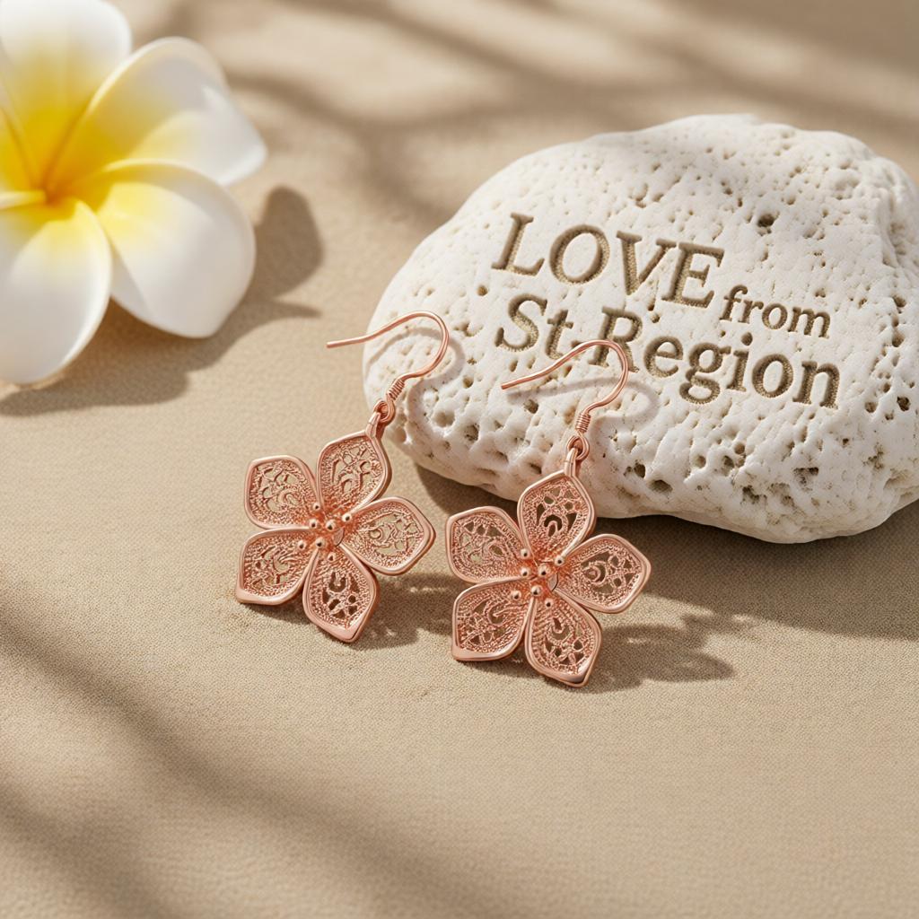 18K Rose Gold-Plated Filigree Flower Drop Earrings, rose gold drop earrings for women, lifestyle look