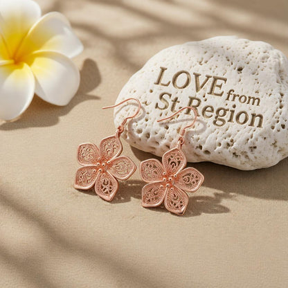 18K Rose Gold-Plated Filigree Flower Drop Earrings, rose gold drop earrings for women, lifestyle look