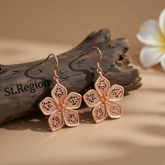 18K Rose Gold-Plated Filigree Flower Drop Earrings
