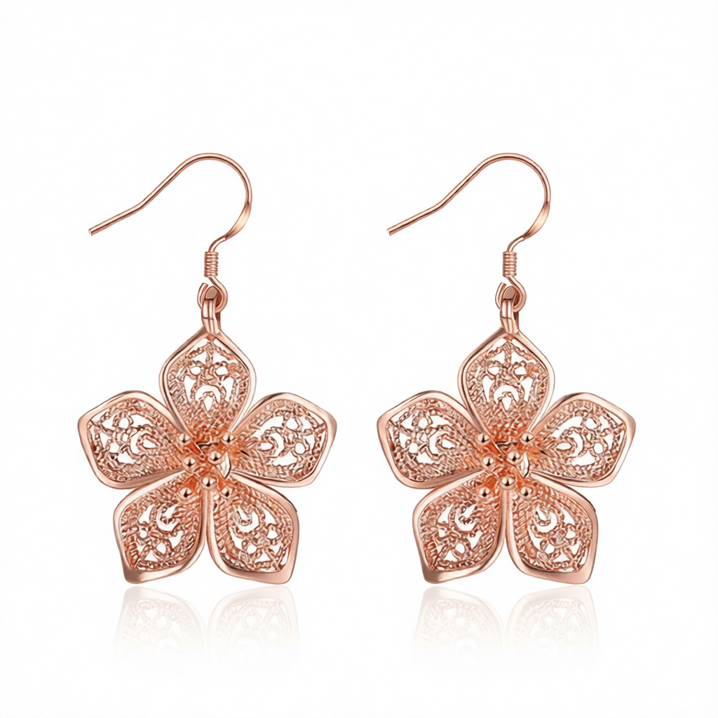 18K Rose Gold-Plated Filigree Flower Drop Earrings
