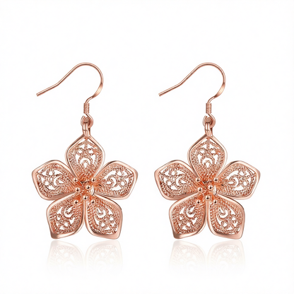 18K Rose Gold-Plated Filigree Flower Drop Earrings