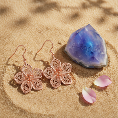 18K Rose Gold-Plated Filigree Flower Drop Earrings