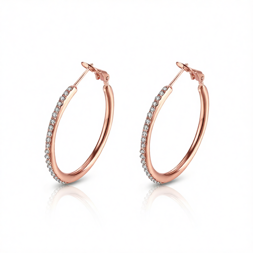 Cubic Zirconia and 18K Rose Gold-Plated Hoop Earrings, rose gold hoop earrings for women, vintage-inspired design, side view