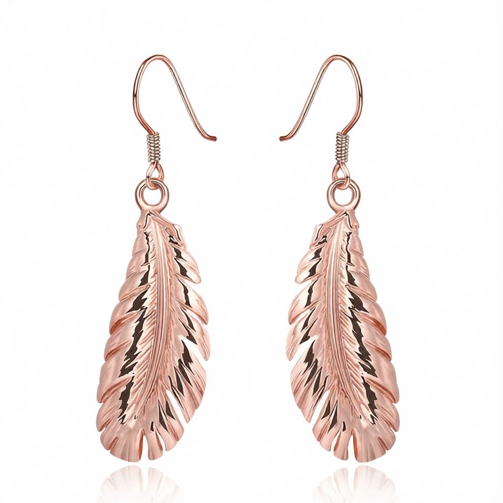 18K Rose Gold-Plated Feather Drop Earrings