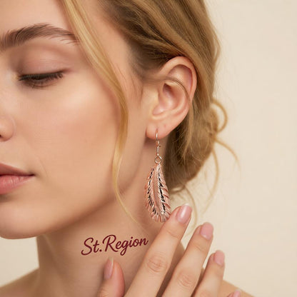 18K Rose Gold-Plated Feather Drop Earrings