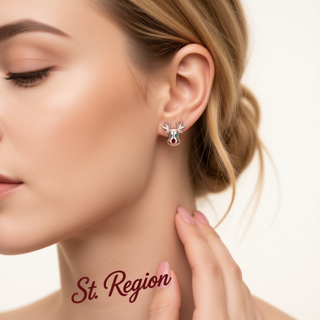 Cubic Zirconia and 18K Rose Gold-Plated Reindeer Stud Earrings, rose gold stud earrings for women, styled look