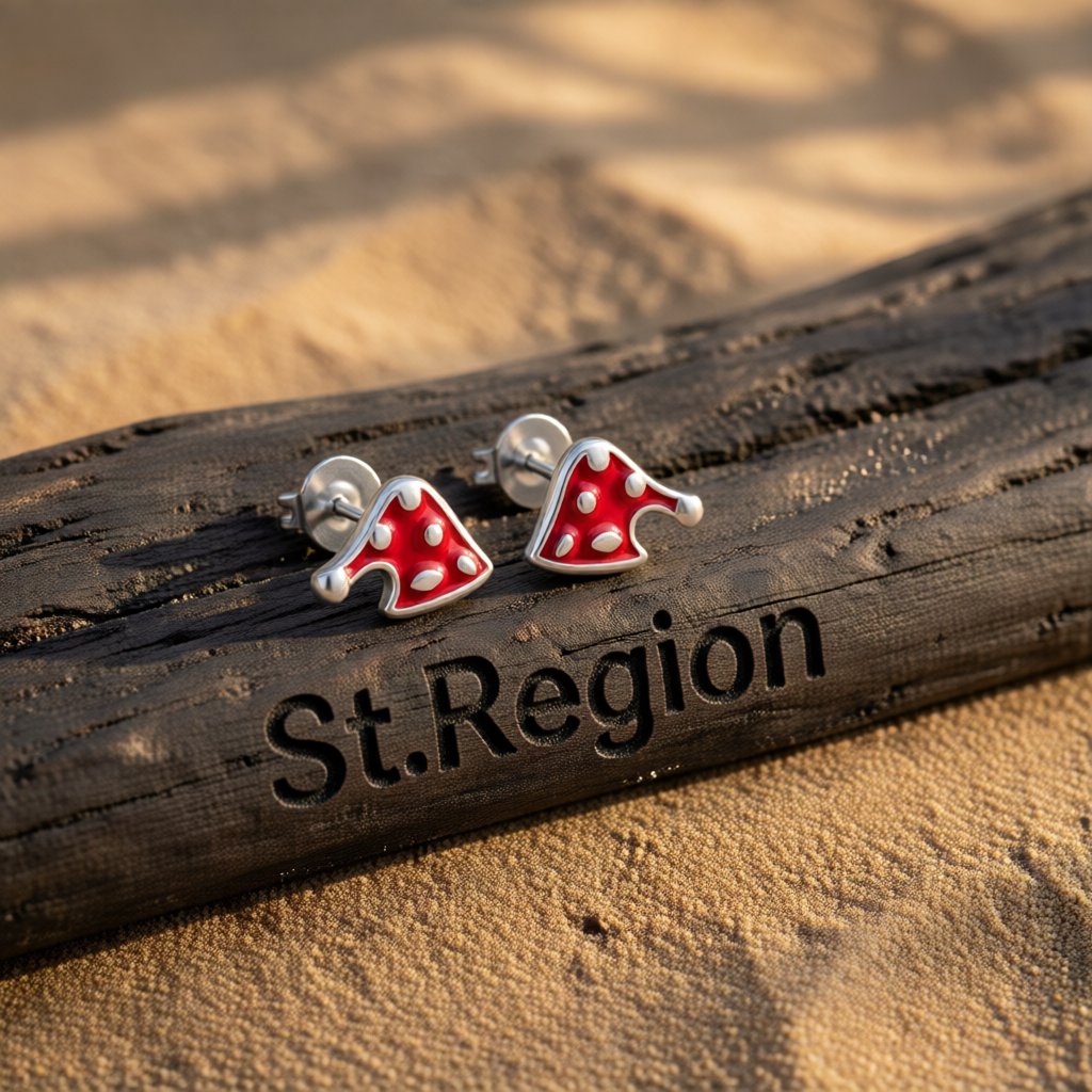 Red Enamel and Silver-Plated Christmas Hat Stud Earrings, cubic zirconia stud earrings for women, everyday style, front view