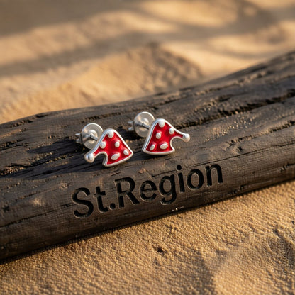 Red Enamel and Silver-Plated Christmas Hat Stud Earrings, cubic zirconia stud earrings for women, everyday style, front view