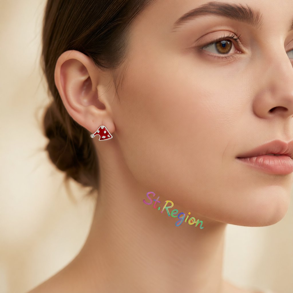 Red Enamel and Silver-Plated Christmas Hat Stud Earrings, cubic zirconia stud earrings for women, everyday style, styled look