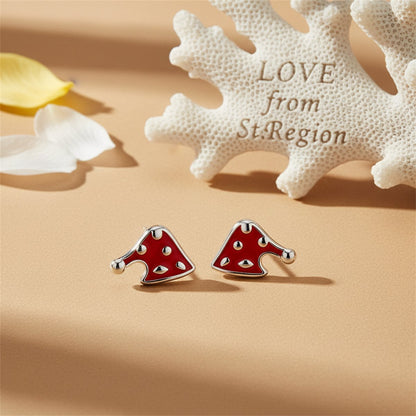 Red Enamel and Silver-Plated Christmas Hat Stud Earrings, cubic zirconia stud earrings for women, lifestyle look
