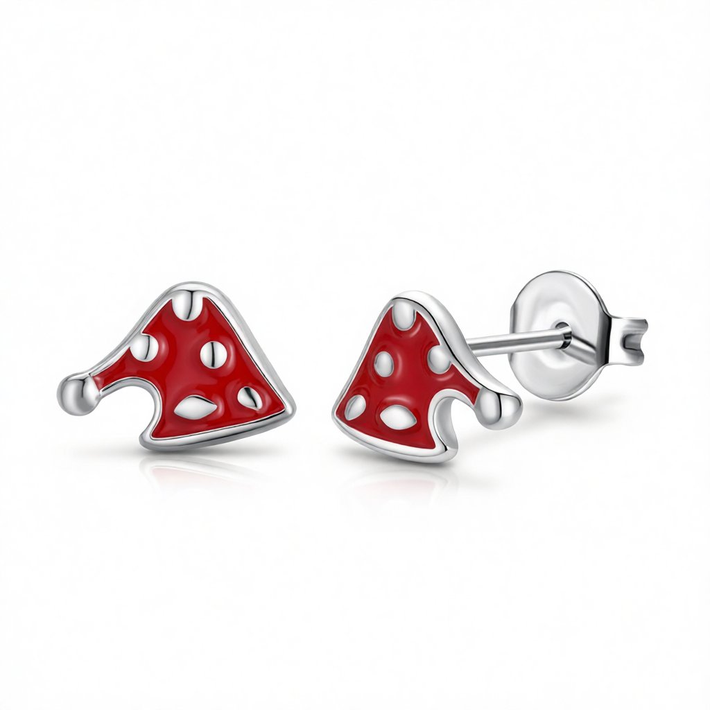Red Enamel and Silver-Plated Christmas Hat Stud Earrings, cubic zirconia stud earrings for women, everyday style, side view