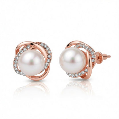 Pearl and Cubic Zirconia 18k Rose Gold-Plated Stud Earrings, cubic zirconia stud earrings for women, side view