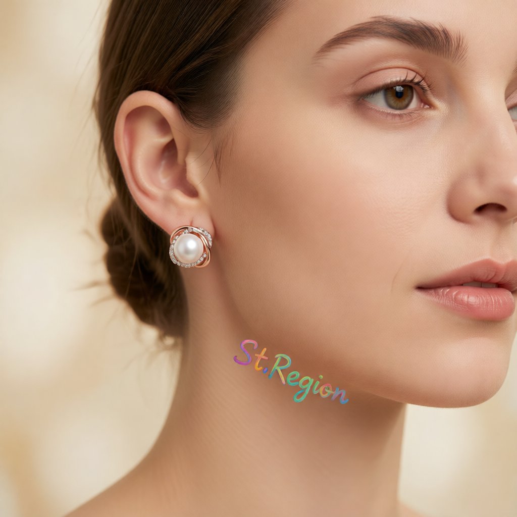 Pearl and Cubic Zirconia 18k Rose Gold-Plated Stud Earrings, cubic zirconia stud earrings for women, styled look
