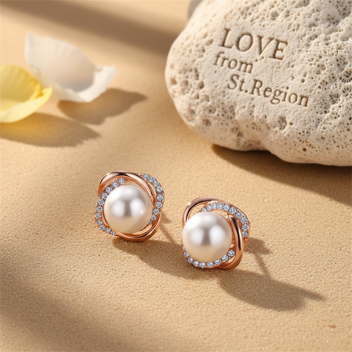 Pearl and Cubic Zirconia 18k Rose Gold-Plated Stud Earrings, cubic zirconia stud earrings for women, lifestyle look
