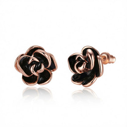 Black & 18K Rose Gold-Plated Rose Stud Earrings