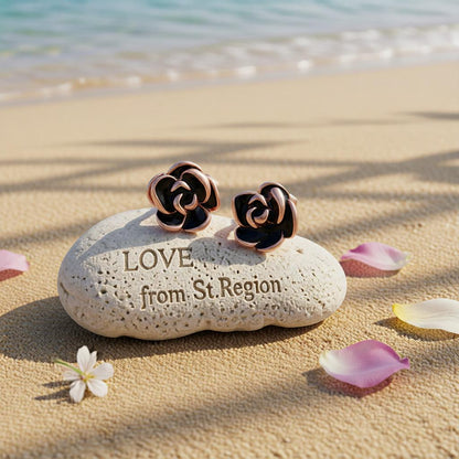 Black & 18K Rose Gold-Plated Rose Stud Earrings