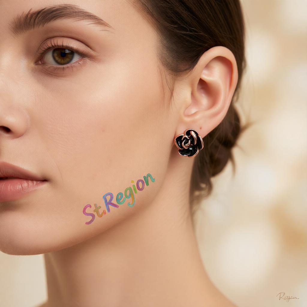 Black & 18K Rose Gold-Plated Rose Stud Earrings