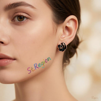 Black & 18K Rose Gold-Plated Rose Stud Earrings