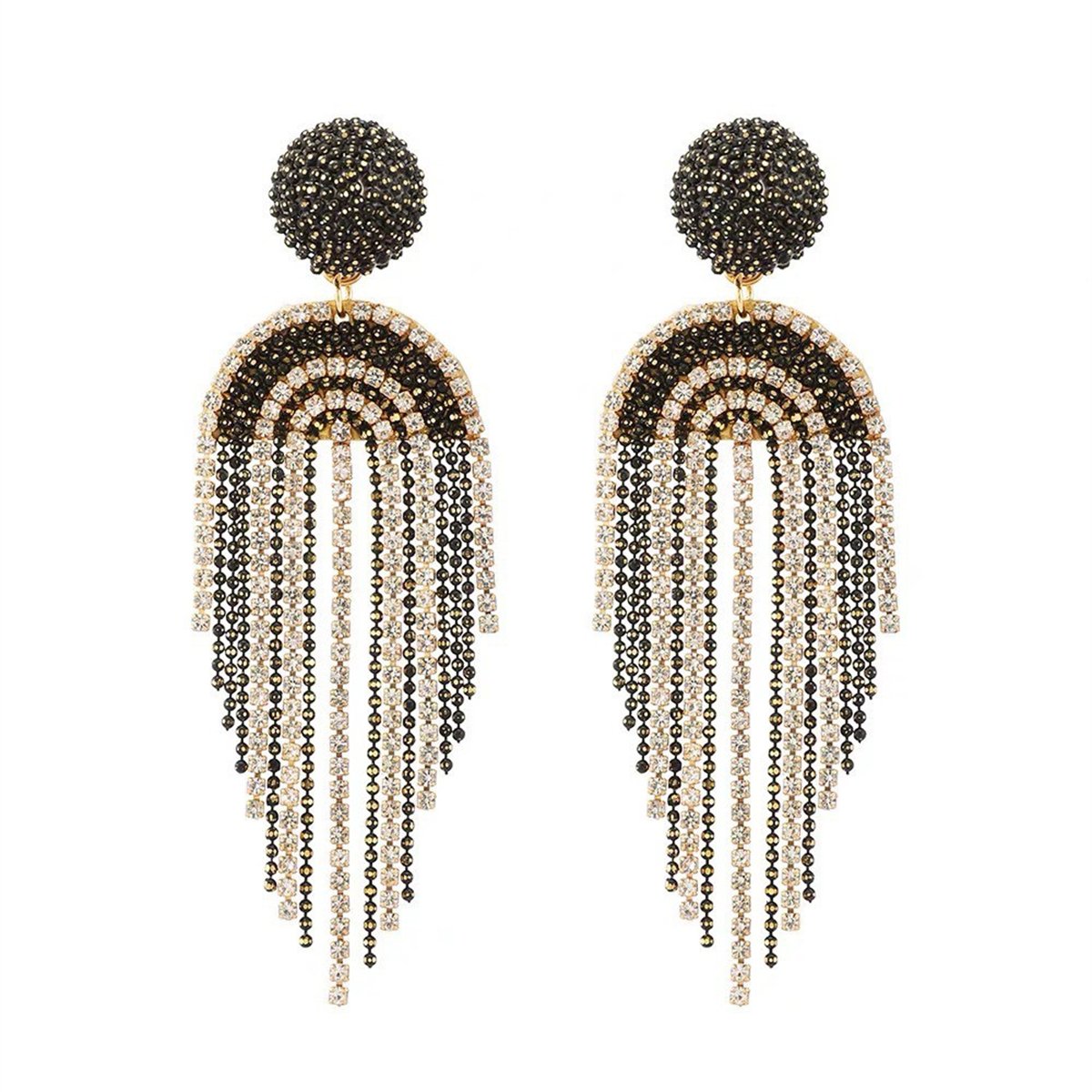 Black Acrylic and Cubic Zirconia 18K Gold-Plated Tassel Drop Earrings, gold drop earrings for women, side view