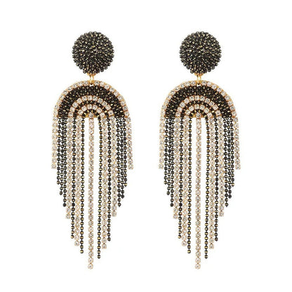 Black Acrylic and Cubic Zirconia 18K Gold-Plated Tassel Drop Earrings, gold drop earrings for women, side view