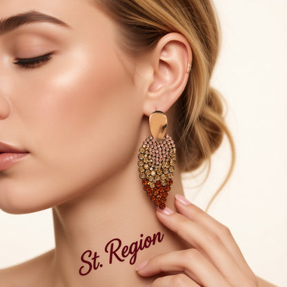 Champagne Cubic Zirconia and 18K Gold-Plated Leaves Drop Earrings, gold drop earrings for women, styled look