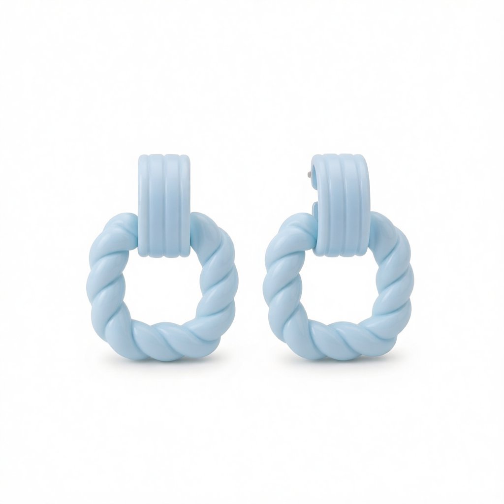 Blue Acrylic and Silver-Plated Twist Open Square Drop Earrings, silver drop earrings for women, side view