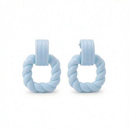 Blue Acrylic and Silver-Plated Twist Open Square Drop Earrings, silver drop earrings for women, side view