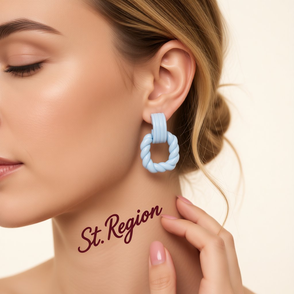 Blue Acrylic and Silver-Plated Twist Open Square Drop Earrings, silver drop earrings for women, styled look